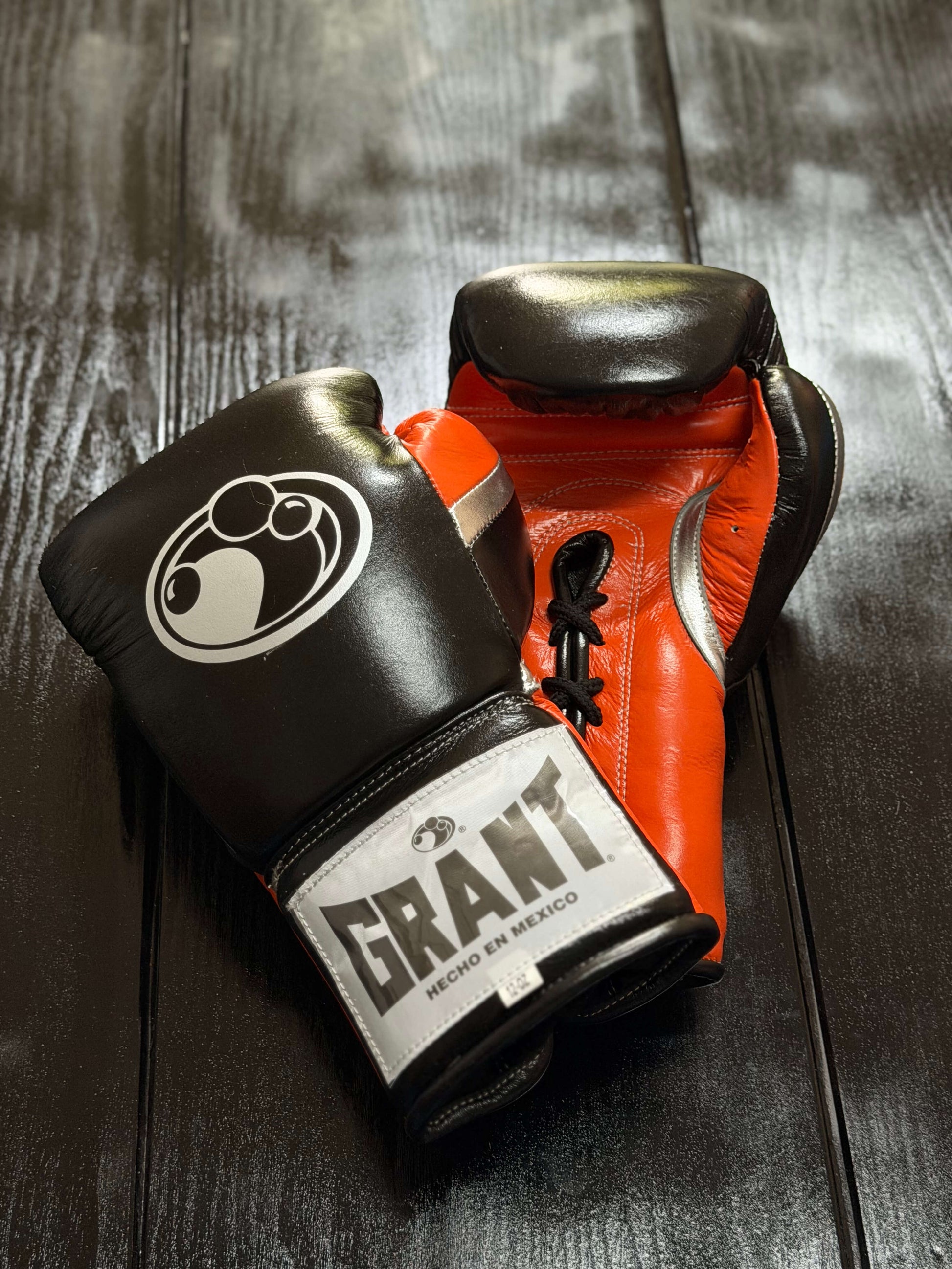 Grant Boxing Gloves Black/Orange/Silver Leather Training Gloves for Sparring