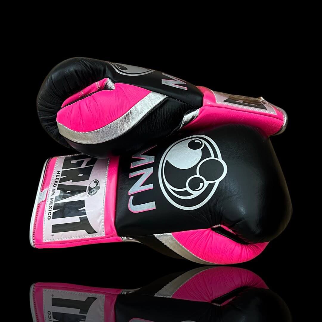 Grant Black/Pink/Silver Lace-Up Boxing Gloves Thumb View