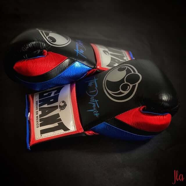 Grant Black/Red/Blue 14oz Boxing Gloves High Quality Gym Gloves Thumb View