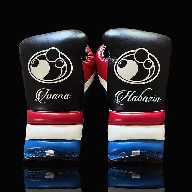 Grant Black/Red/White/Blue Leather Boxing Gloves Custom Fit Training Back View