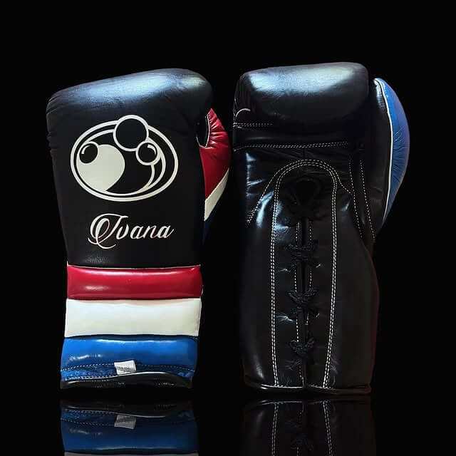 Grant Black/Red/White/Blue Leather Boxing Gloves Custom Fit Training