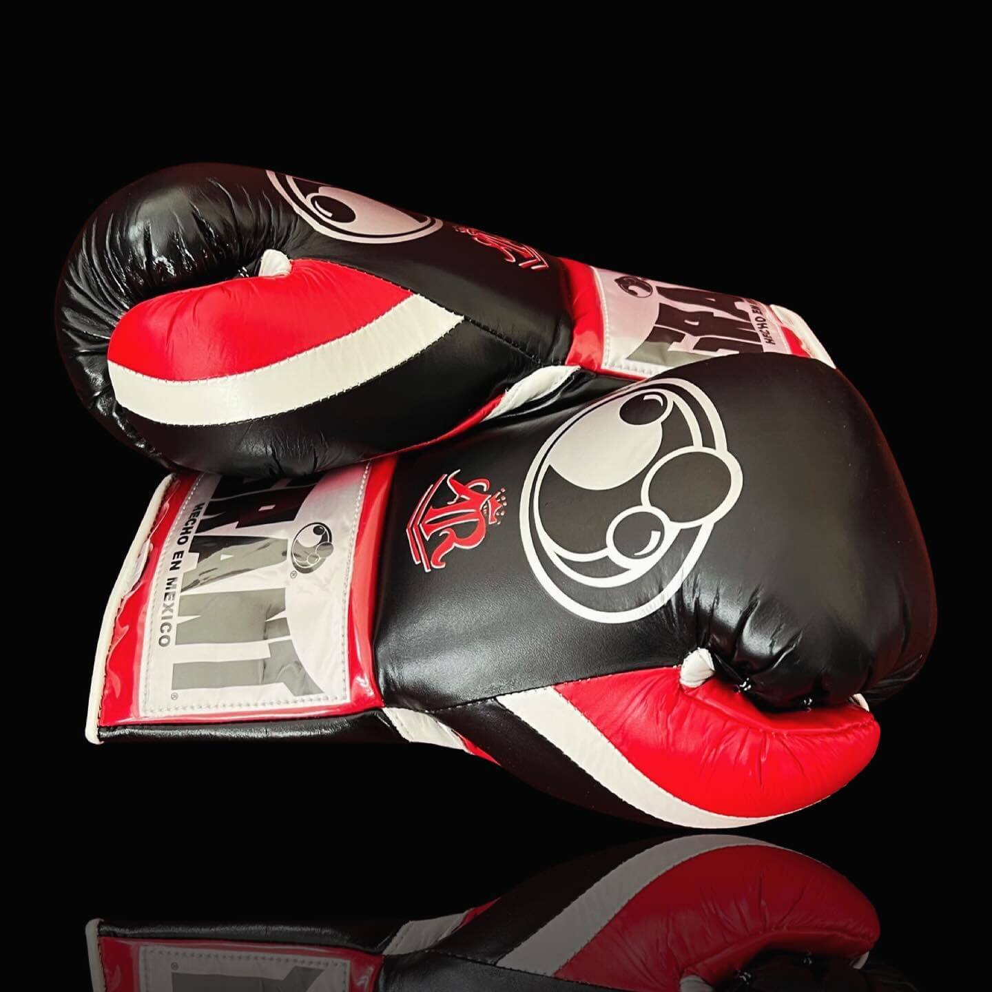 Grant Black/Red/White Lace-Up Boxing Gloves Close Up Detail Thumb View