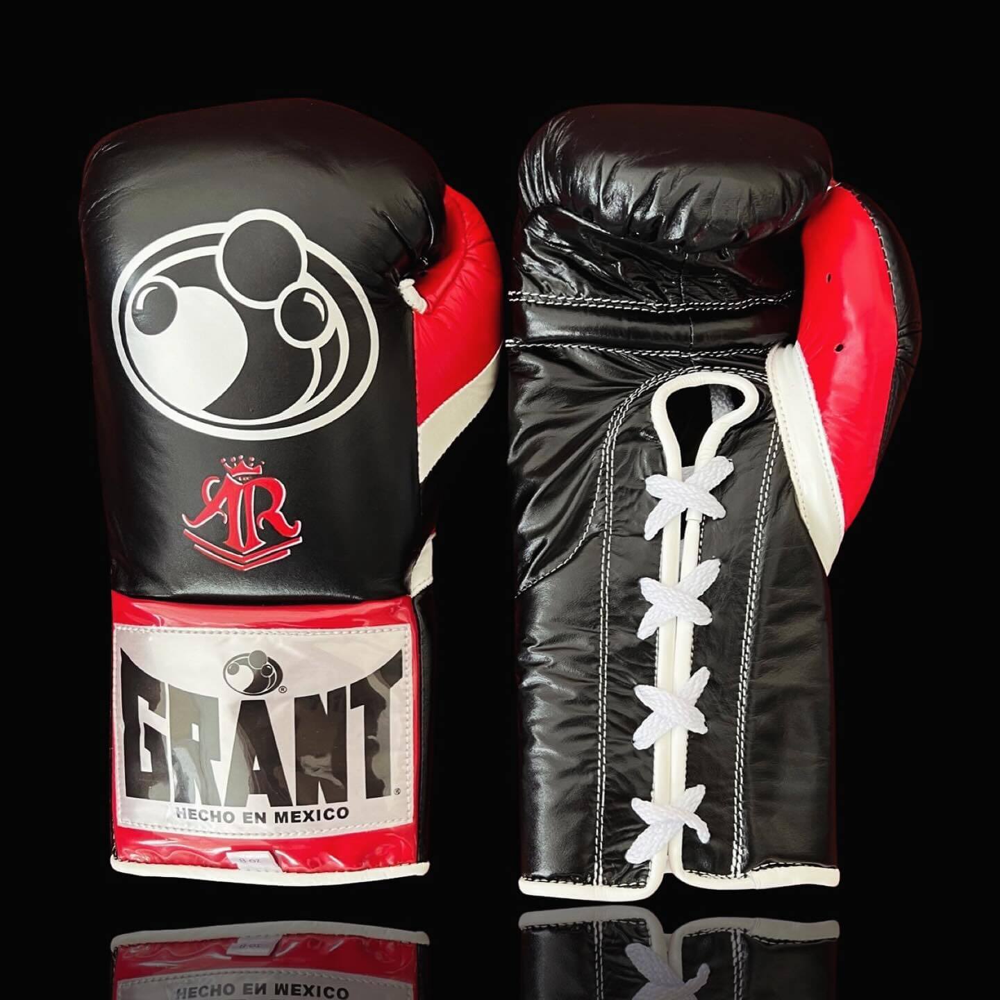 Grant Black/Red/White Lace-Up Boxing Gloves Close Up Detail