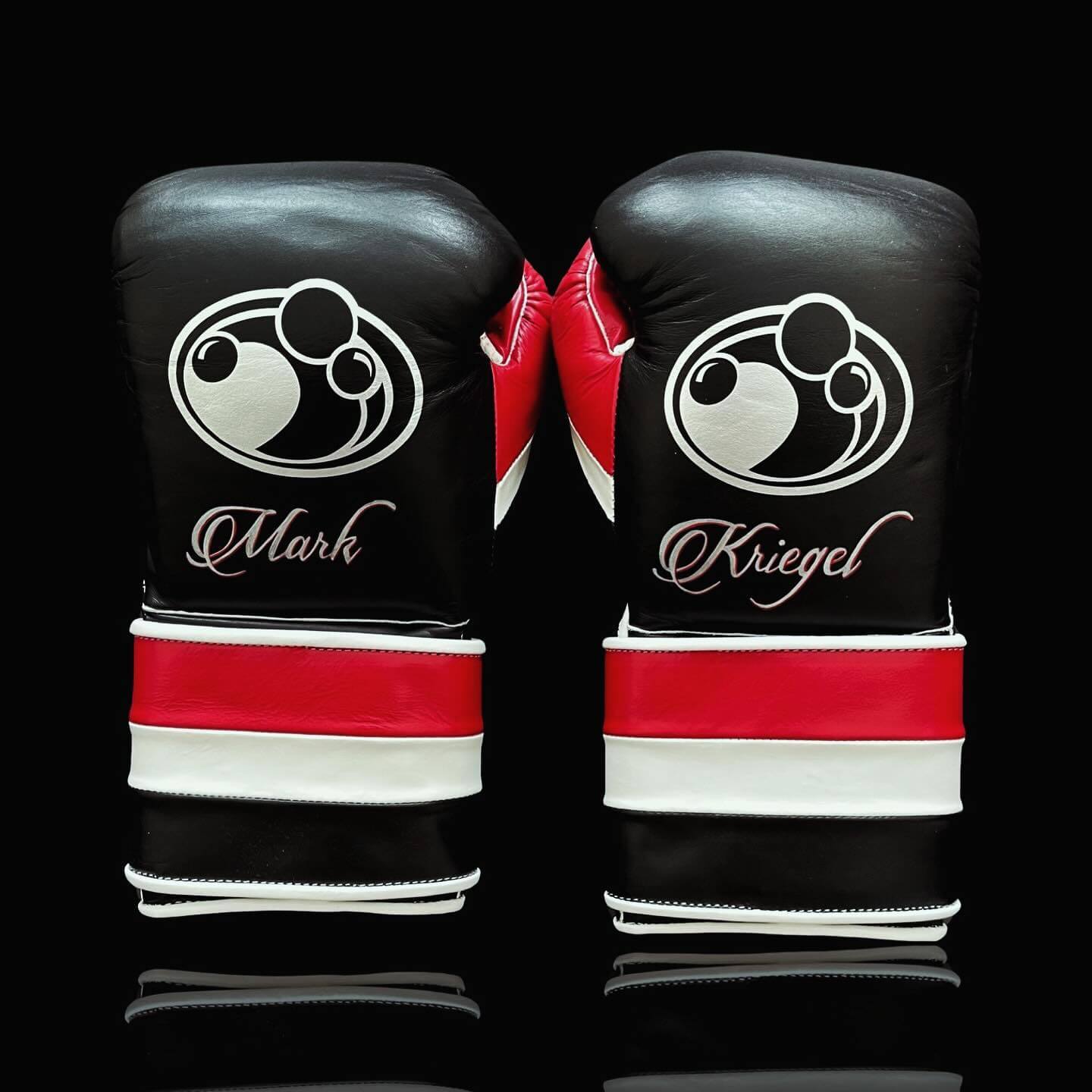 Grant Black/Red/White Lace-Up Boxing Gloves Close Up Detail Back View