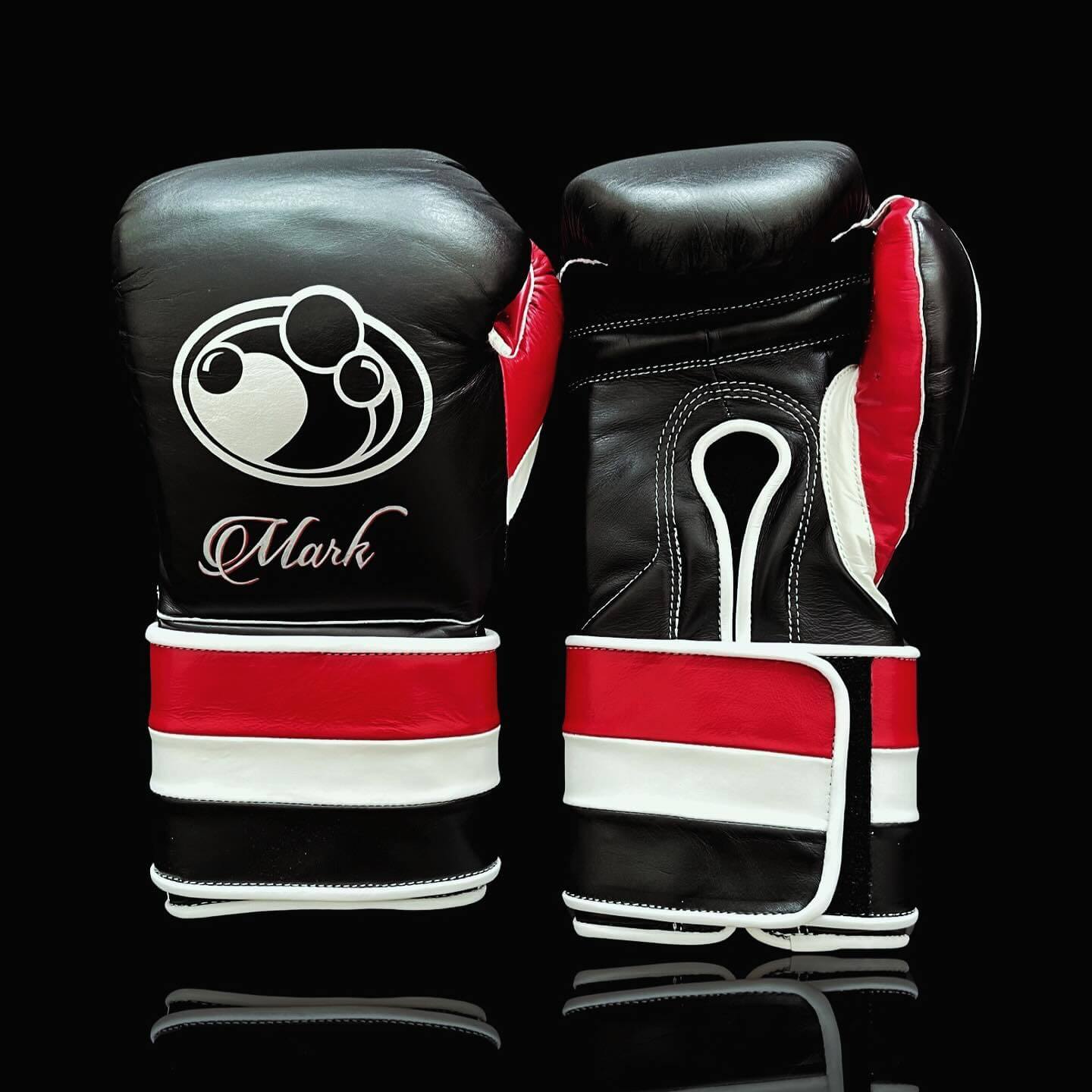 Grant Black/Red/White Lace-Up Boxing Gloves Close Up Detail