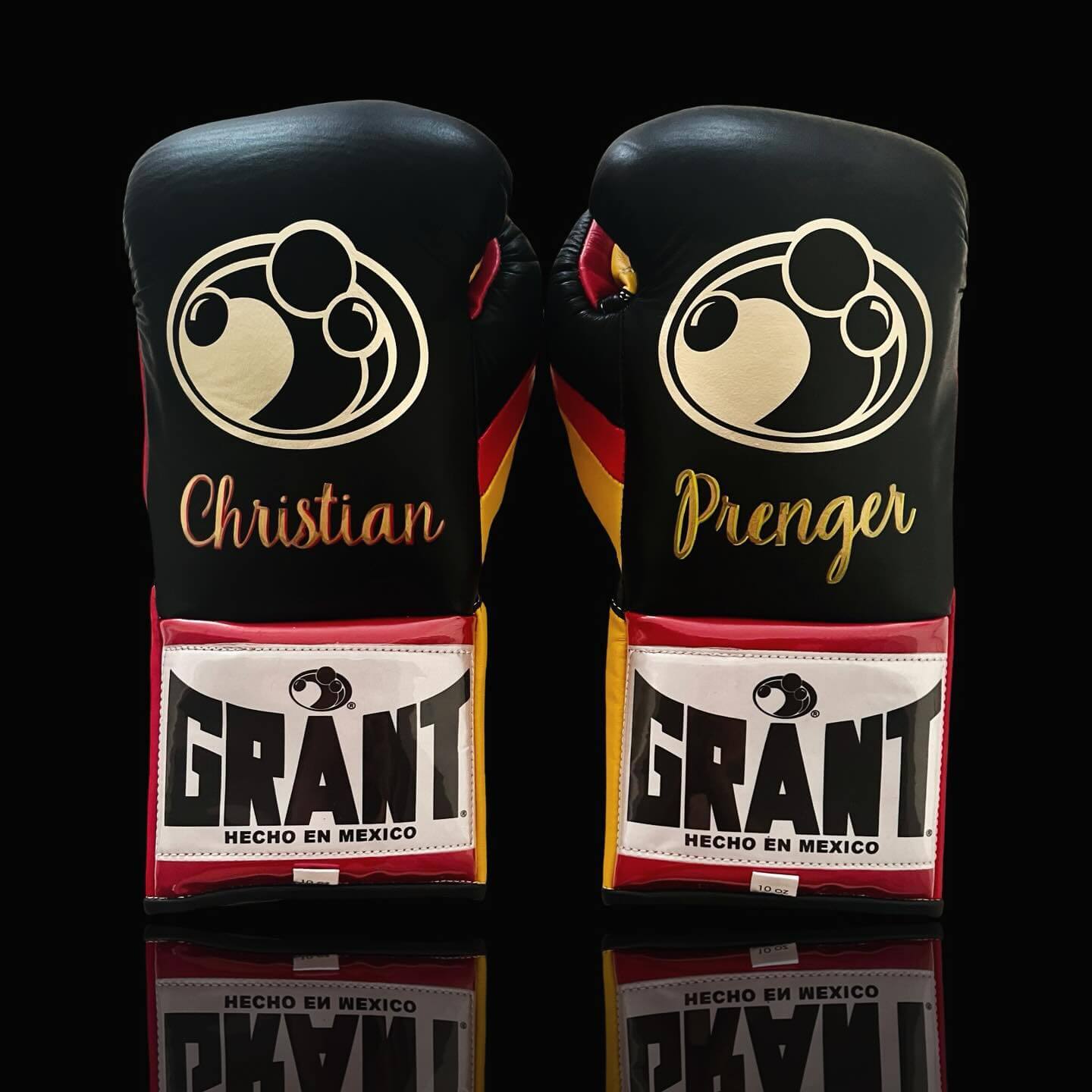 Grant Black/Red/Yellow Leather Boxing Gloves Heavy Duty Training Pair Back View
