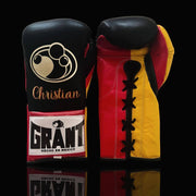 Grant Black/Red/Yellow Leather Boxing Gloves Heavy Duty Training Pair