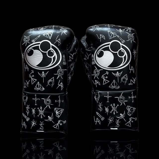 Grant Black/White Lace-Up Boxing Gloves Close Up Detail Back View
