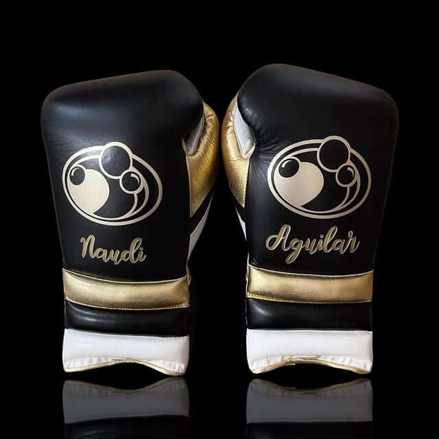 Grant Black/White/Gold Boxing Gloves 14oz Premium Training Gloves Back View