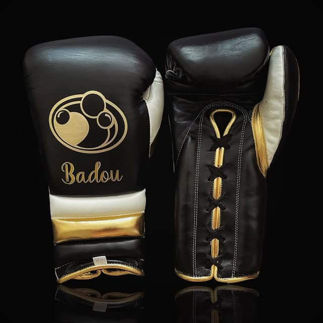 Grant Black/White/Gold Leather Boxing Gloves Heavy Duty Training Pair