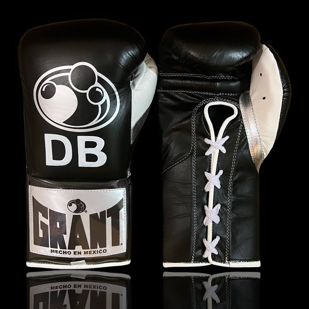 Grant Boxing Gloves Black/White/Silver 14oz Leather Training Gloves