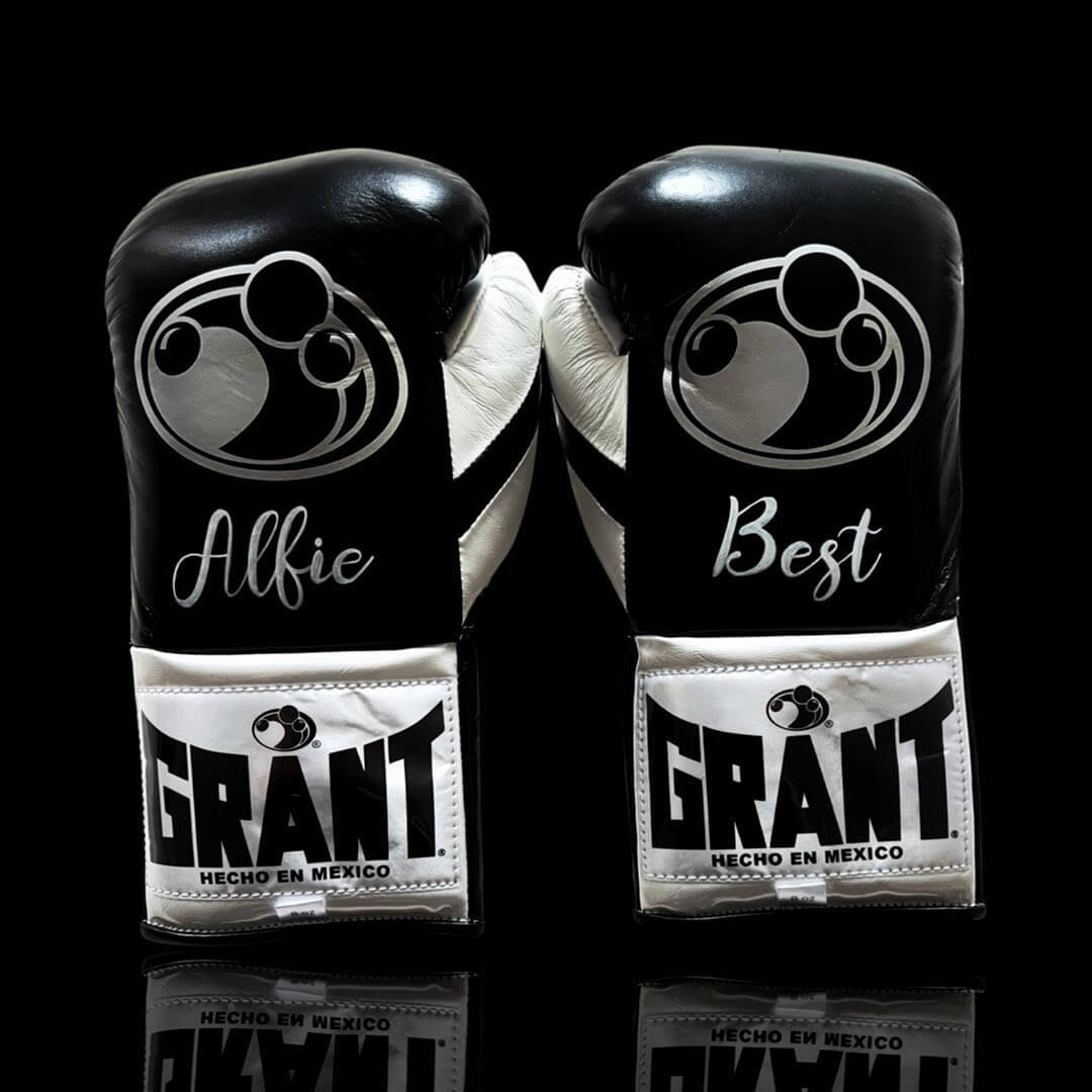 Grant Boxing Gloves Black/White on Hands Training Action Shot