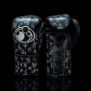Grant Black/White Lace-Up Boxing Gloves Close Up Detail