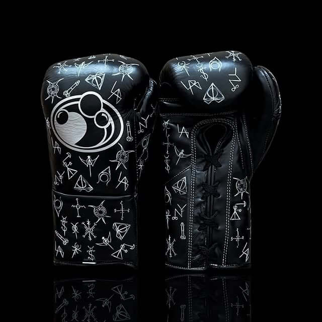 Grant Black/White Lace-Up Boxing Gloves Close Up Detail