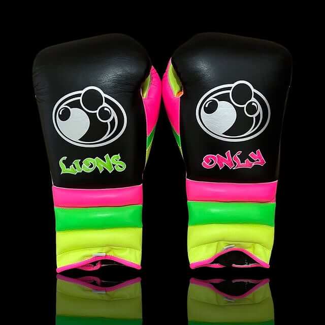 Grant Black/Yellow/Pink/Green Leather Boxing Gloves Heavy Duty Training Pair Back View
