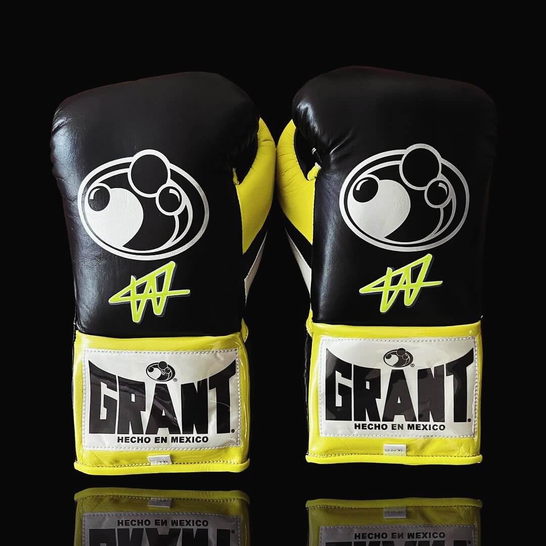 Grant Black/Yellow/White Boxing Gloves 14oz Premium Training Gloves Back View