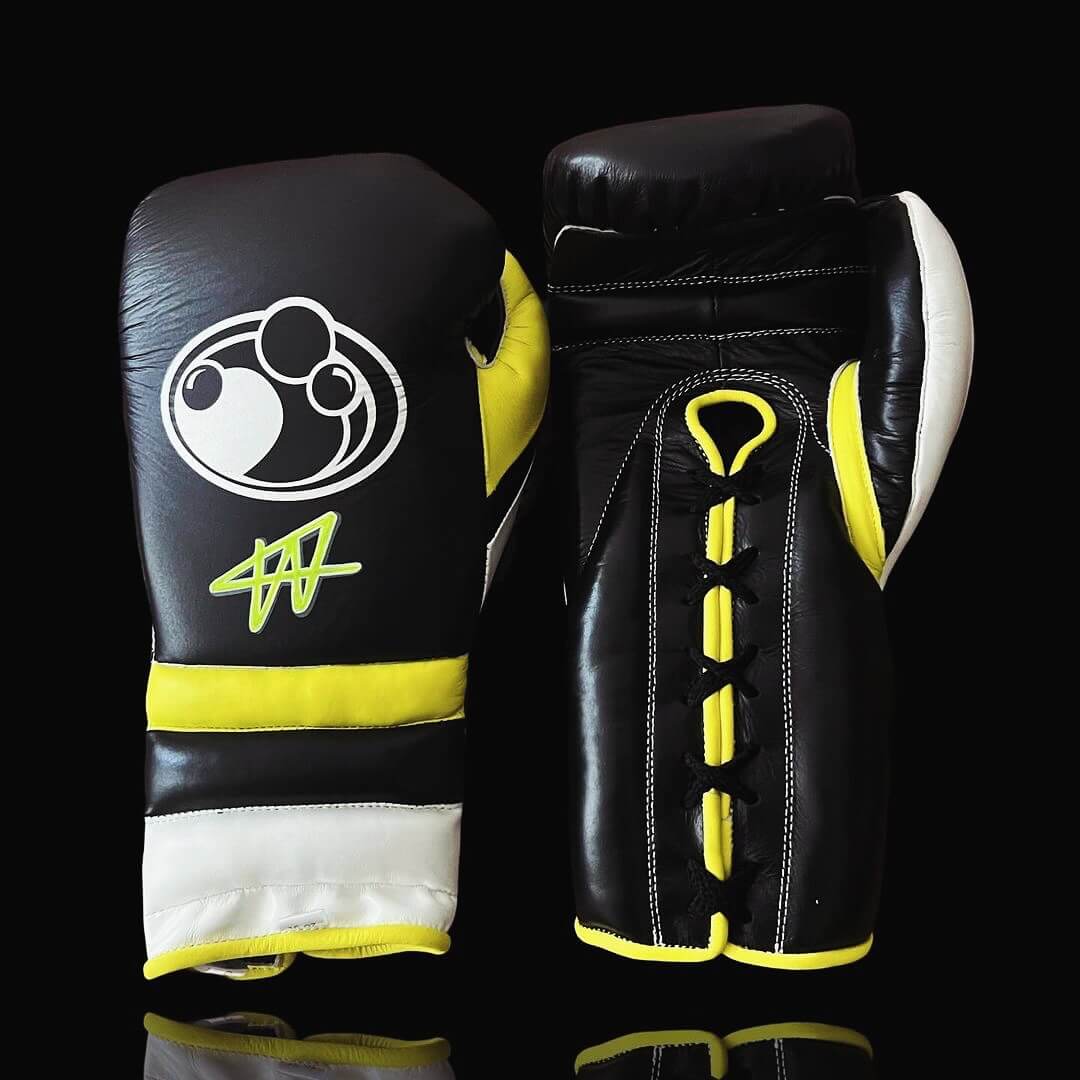 Grant Black/Yellow/White Leather Boxing Gloves Heavy Duty Training Pair