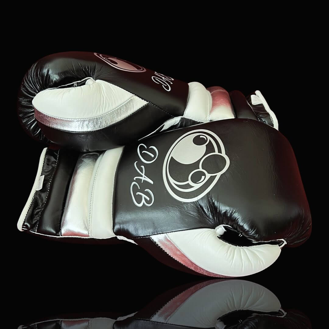 Grant Black/White/Silver Leather Boxing Gloves Classic Design Pair Thumb View