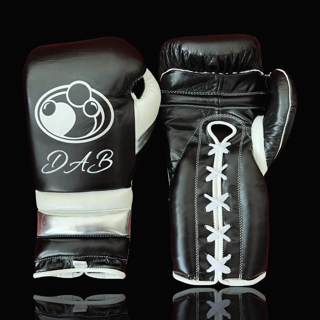 Grant Black/White/Silver Leather Boxing Gloves Classic Design Pair