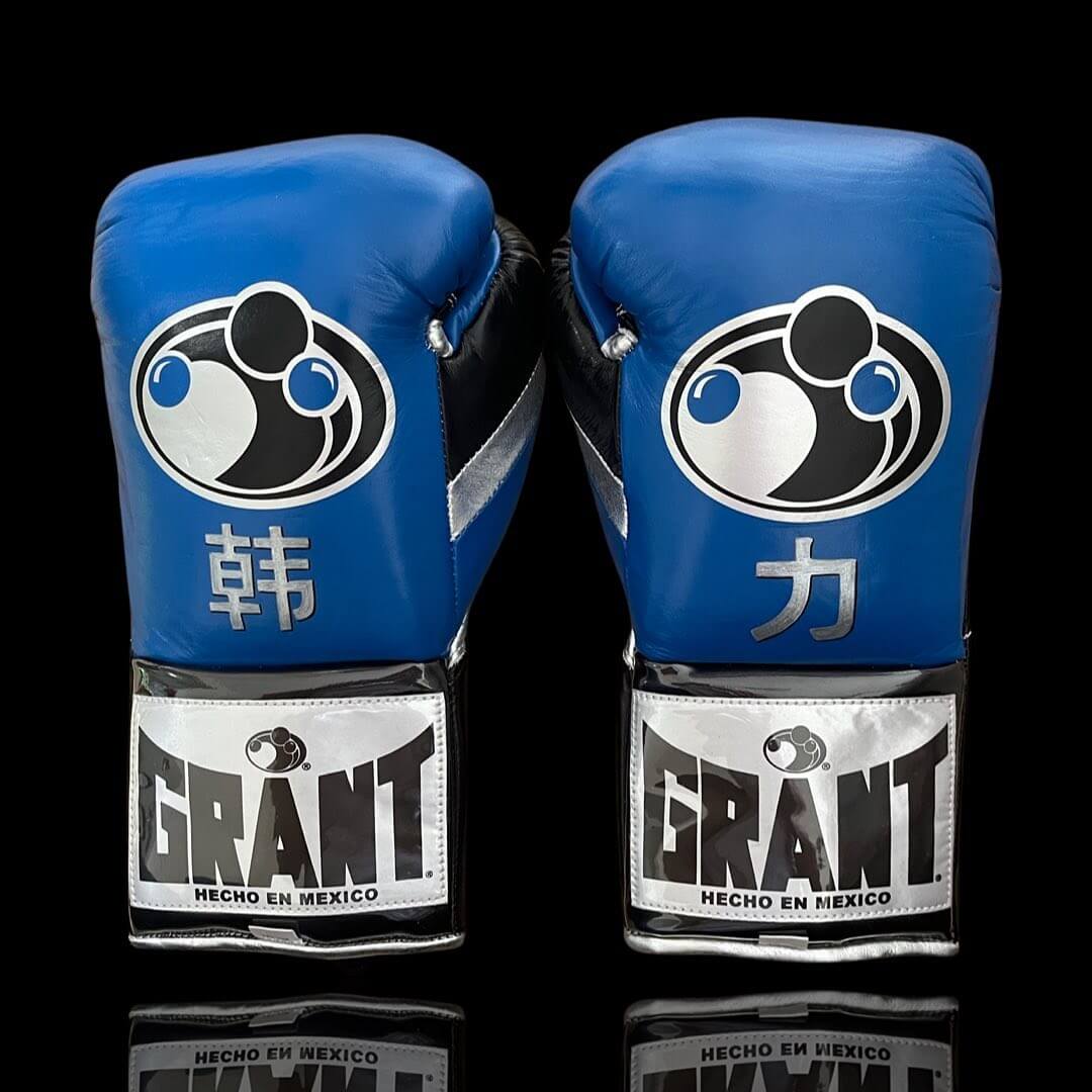 Grant Blue/Black/Silver Boxing Gloves Premium Gym Training Pair Back View