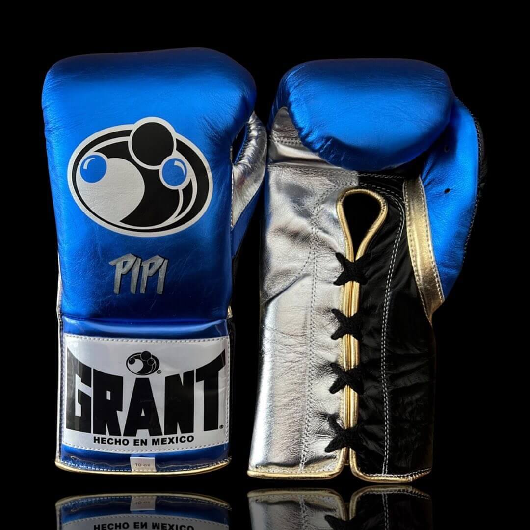 Grant Blue/Black/Silver/Gold Leather Boxing Gloves Custom Fit Training