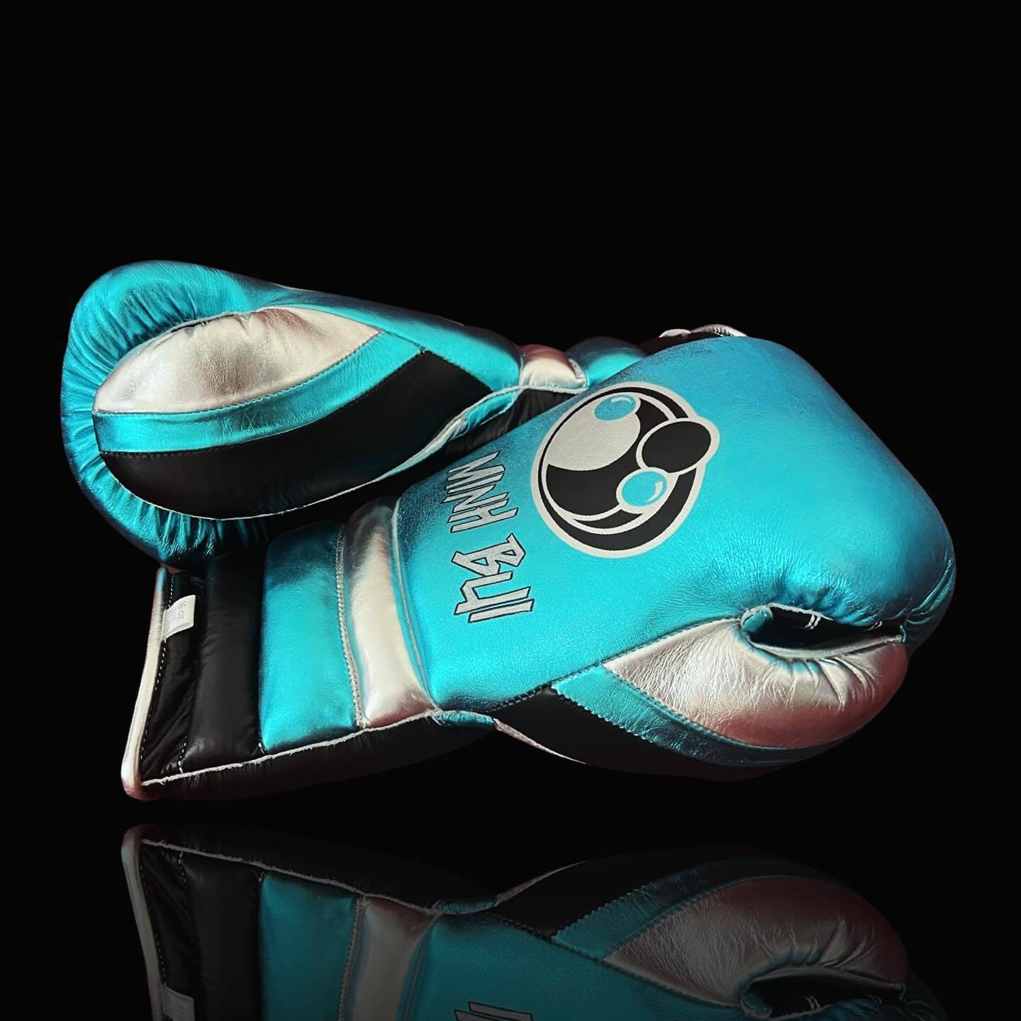 Grant Blue/Black/Silver Leather Boxing Gloves Heavy Duty Training Pair Thumb View