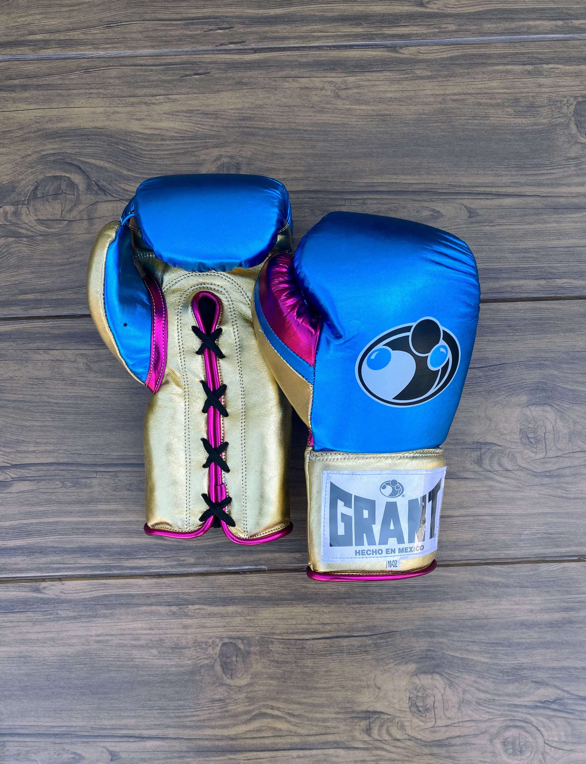 Grant Boxing Gloves Blue/Gold/Pink lack Lace Up Leather Gloves for Training