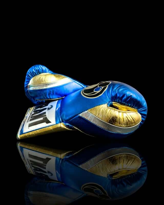 Grant Blue/Gold Leather Boxing Gloves Thumb View