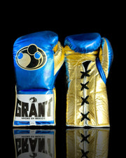 Grant Blue/Gold Leather Boxing Gloves Custom Fit Training