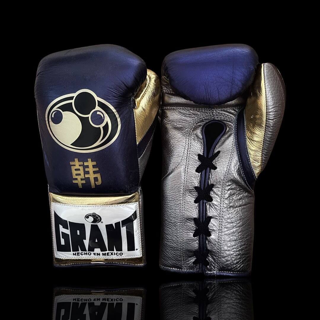 Grant Blue/grey/Gold Leather Boxing Gloves Heavy Duty Training Pair
