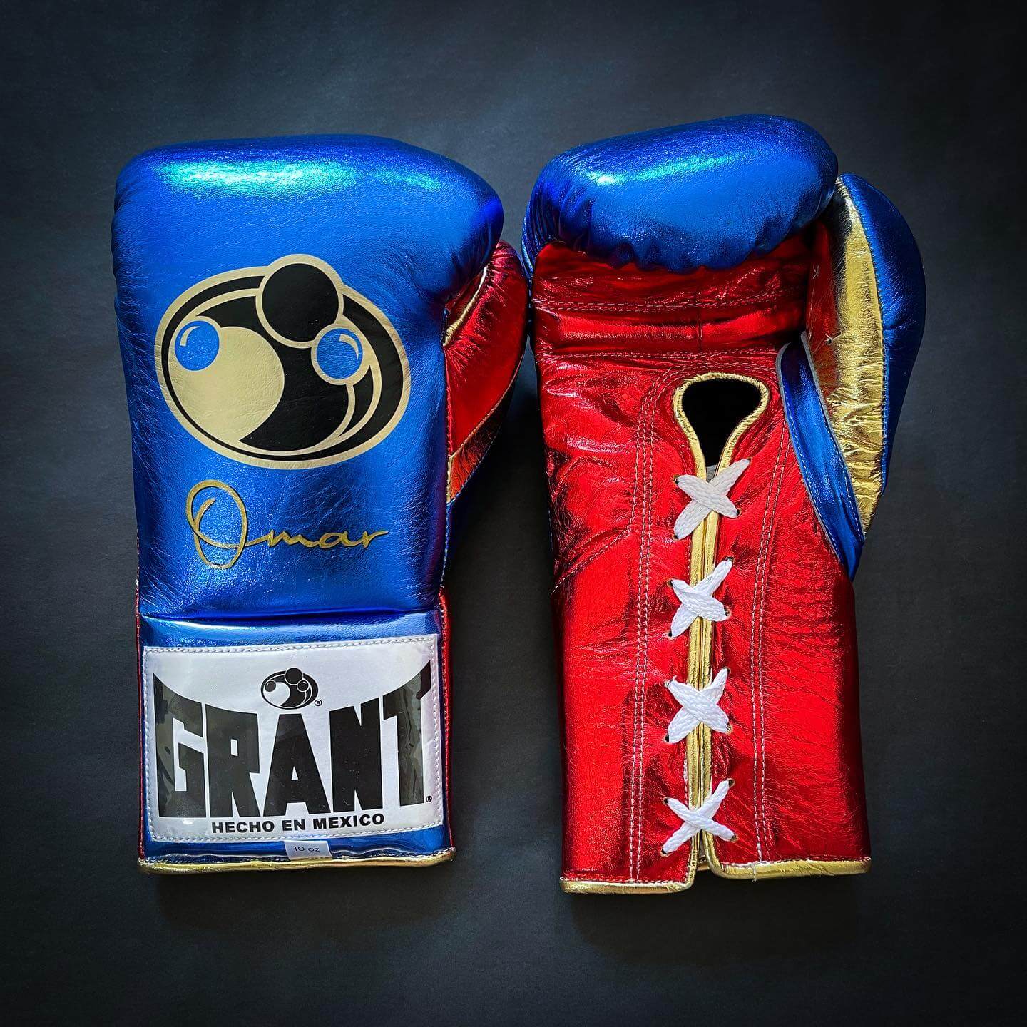 Grant Blue/Red/Gold Leather Boxing Gloves Heavy Duty Training Pair