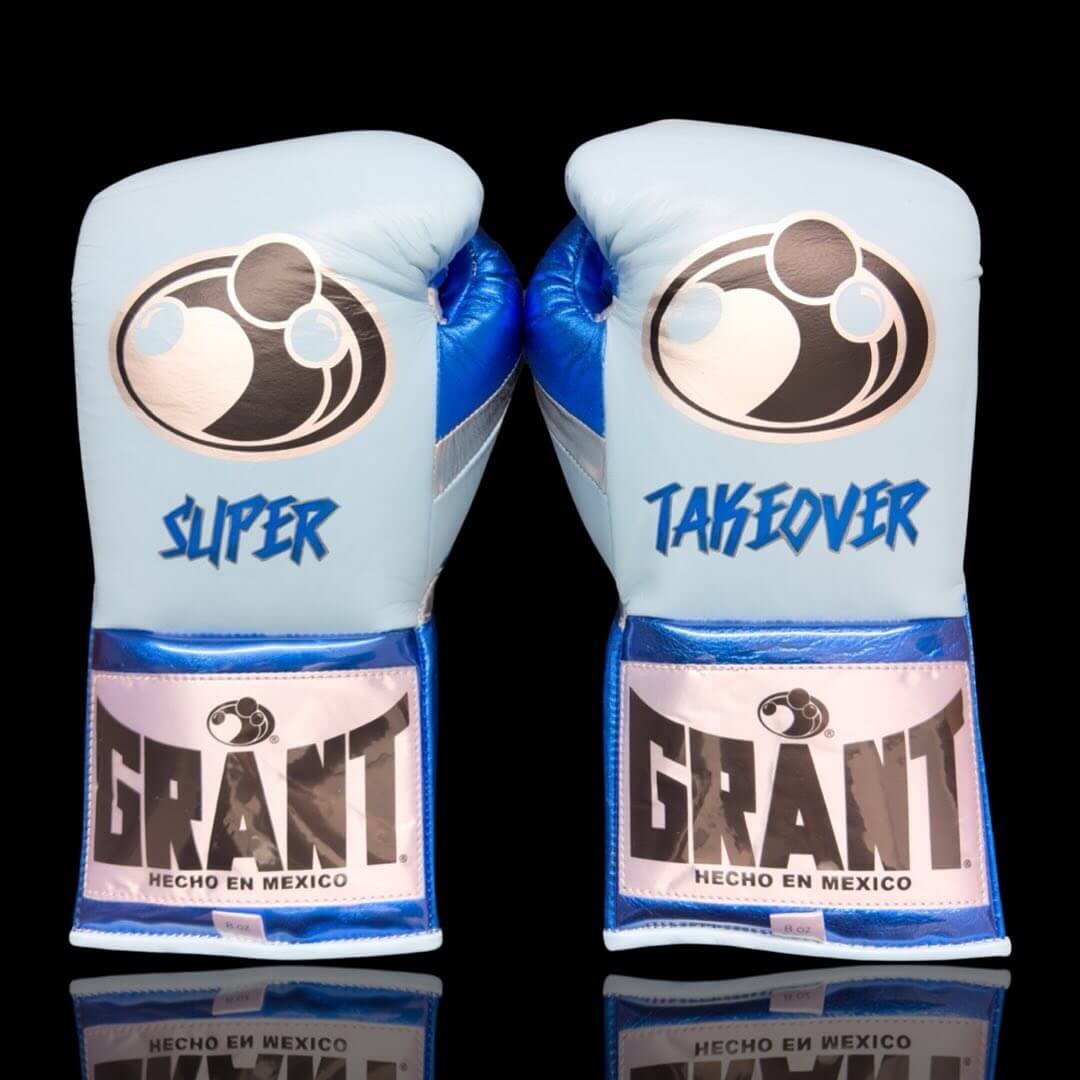 Grant Sky-Blue/Blue/Silver Boxing Gloves Custom Fit Gym Training Back View