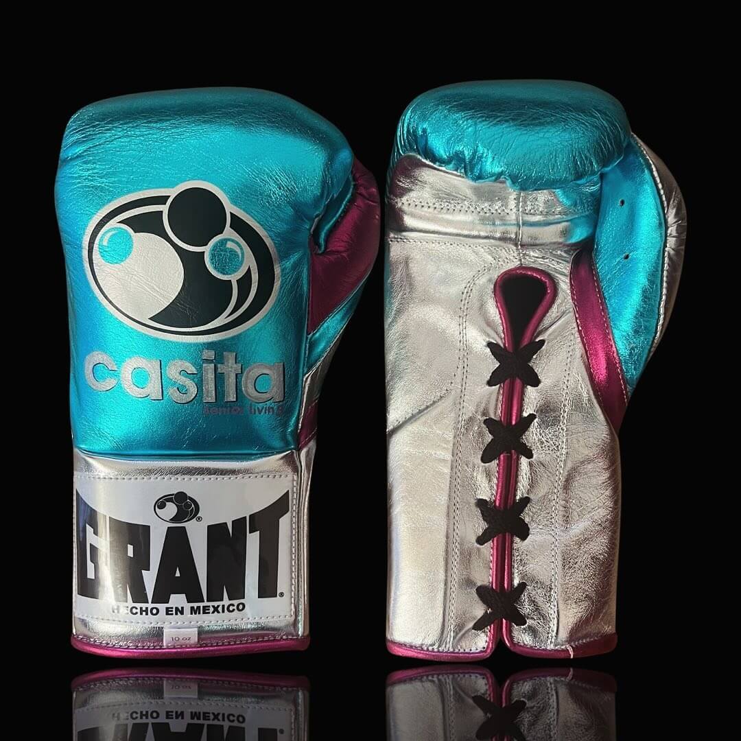 Grant Blue/Silver/Pink Lace-Up Boxing Gloves Classic Training Gloves