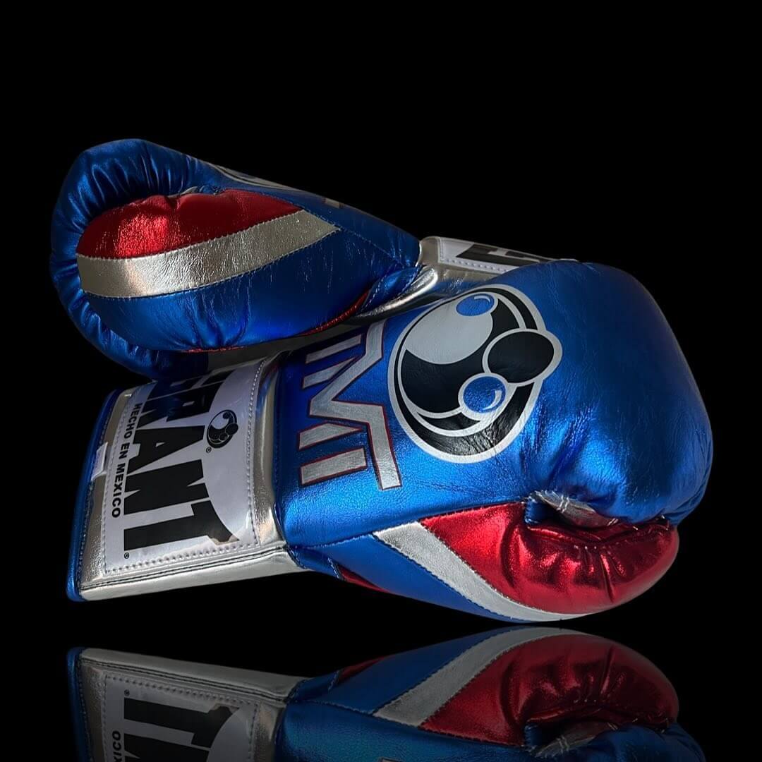 Grant Blue/Silver/Red Lace-Up Boxing Gloves Classic Training Gloves Thumb View