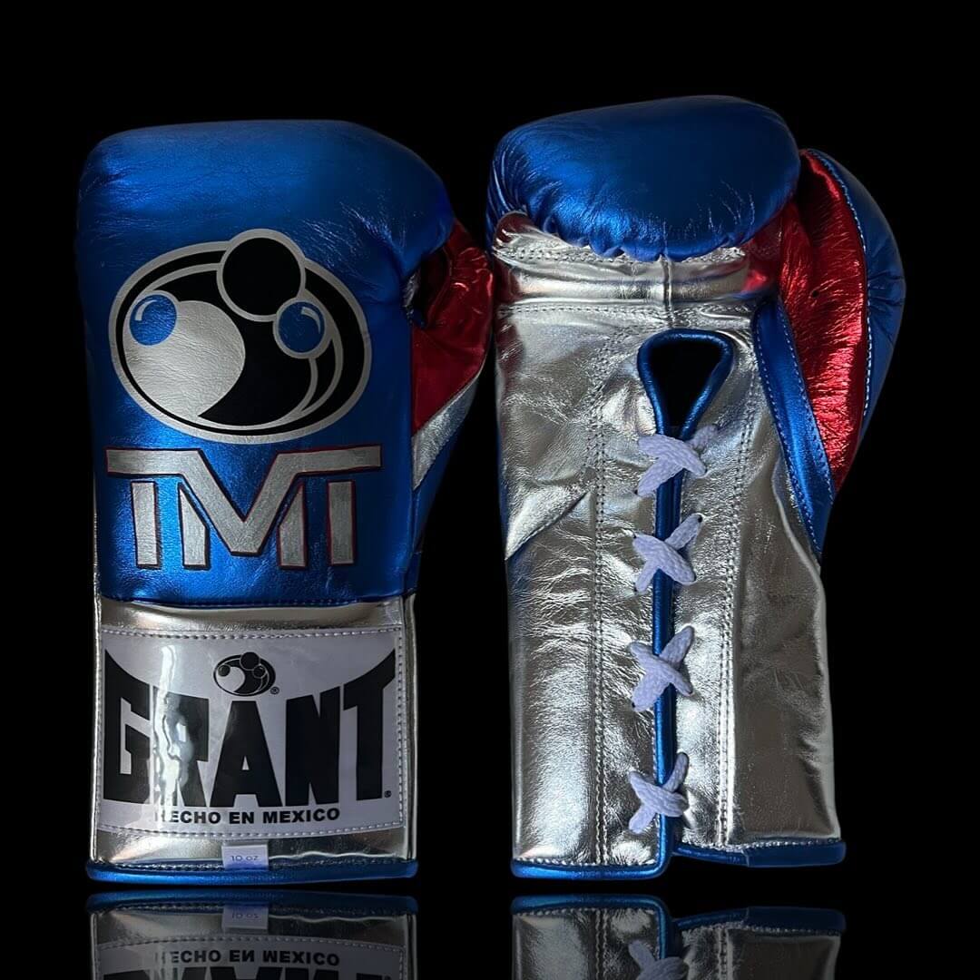 Grant Blue/Silver/Red Lace-Up Boxing Gloves Classic Training Gloves