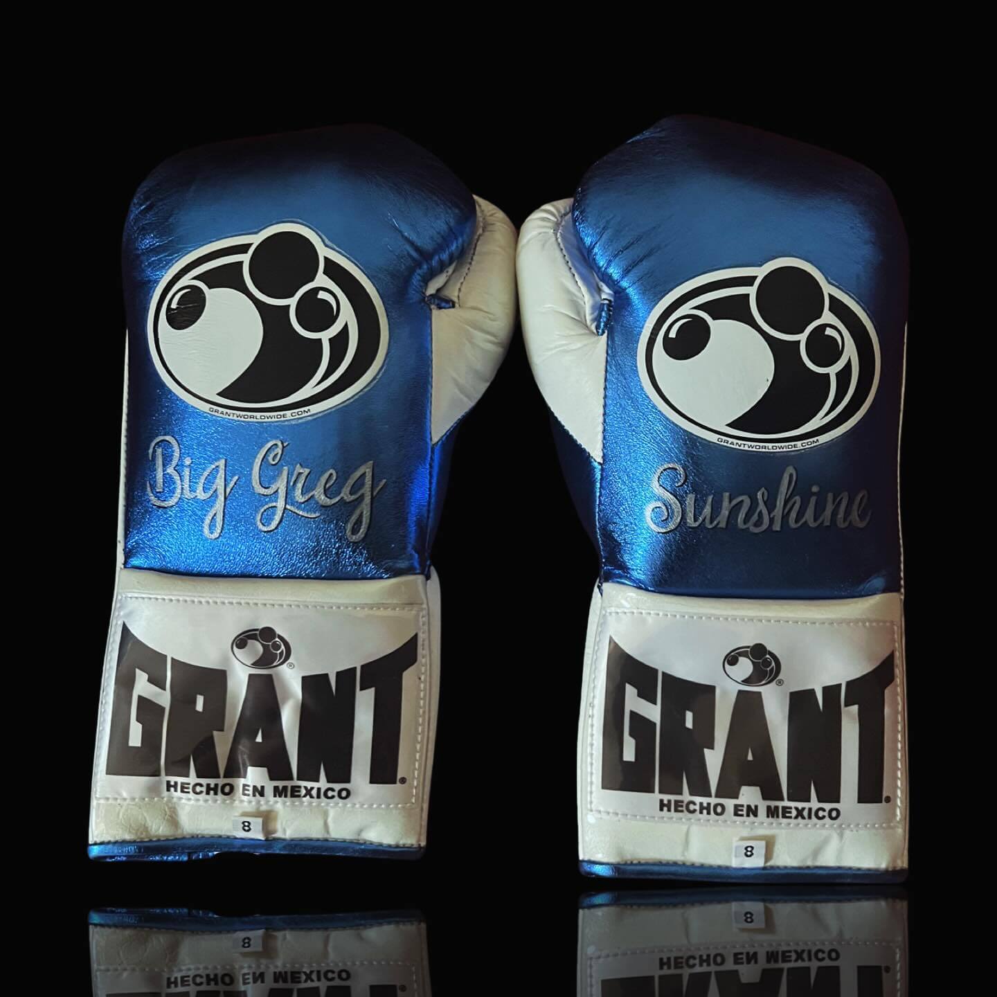 Grant Blue/White 14oz Boxing Gloves Custom Sparring Gloves Back View