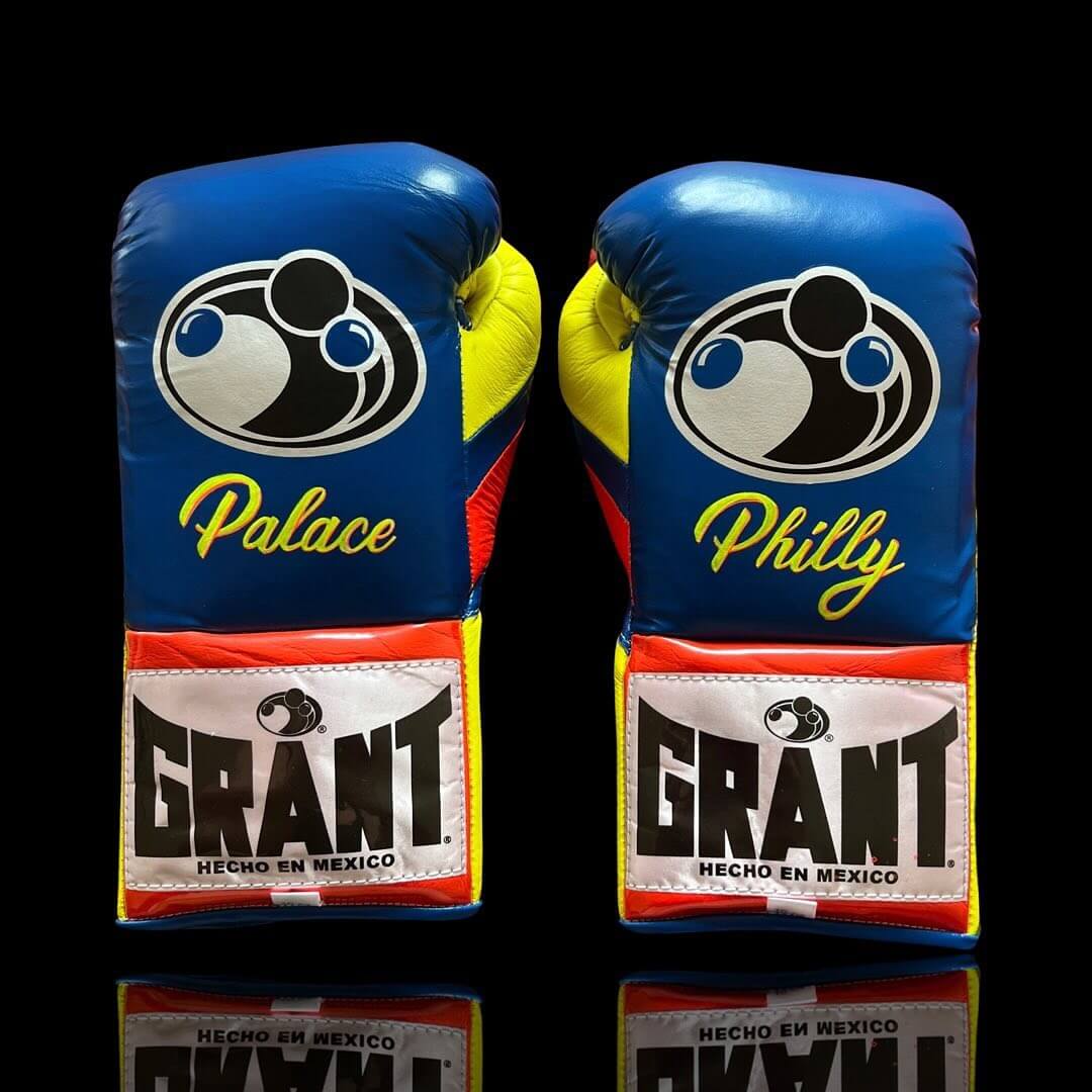 Grant Blue/Yellow/Orange Boxing Gloves Sparring Training Gloves Back View