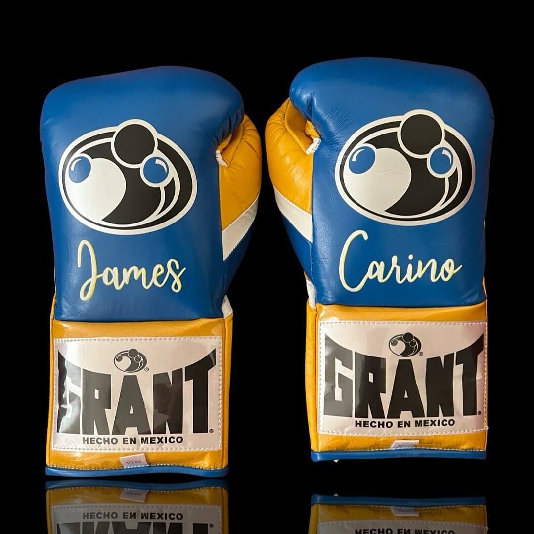 Grant Blue/Yellow/White Boxing Gloves Durable Sparring Gloves Back View