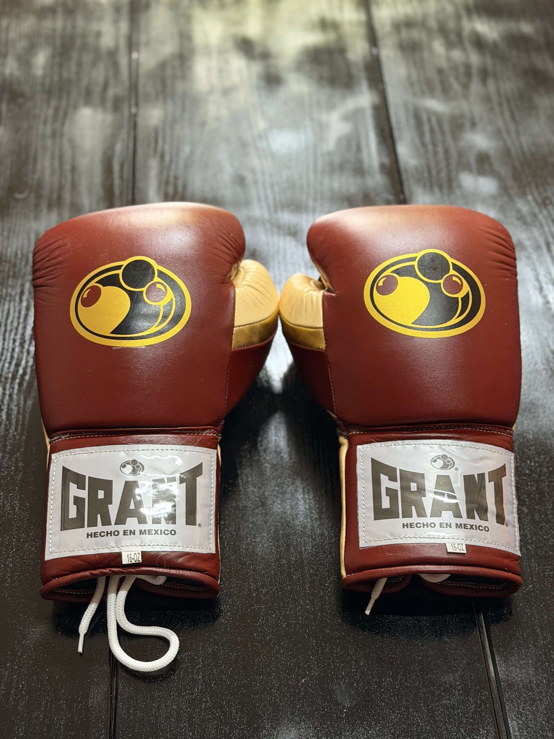 Grant Boxing Gloves Brown/Beige/Gold Leather Training Gloves Back View