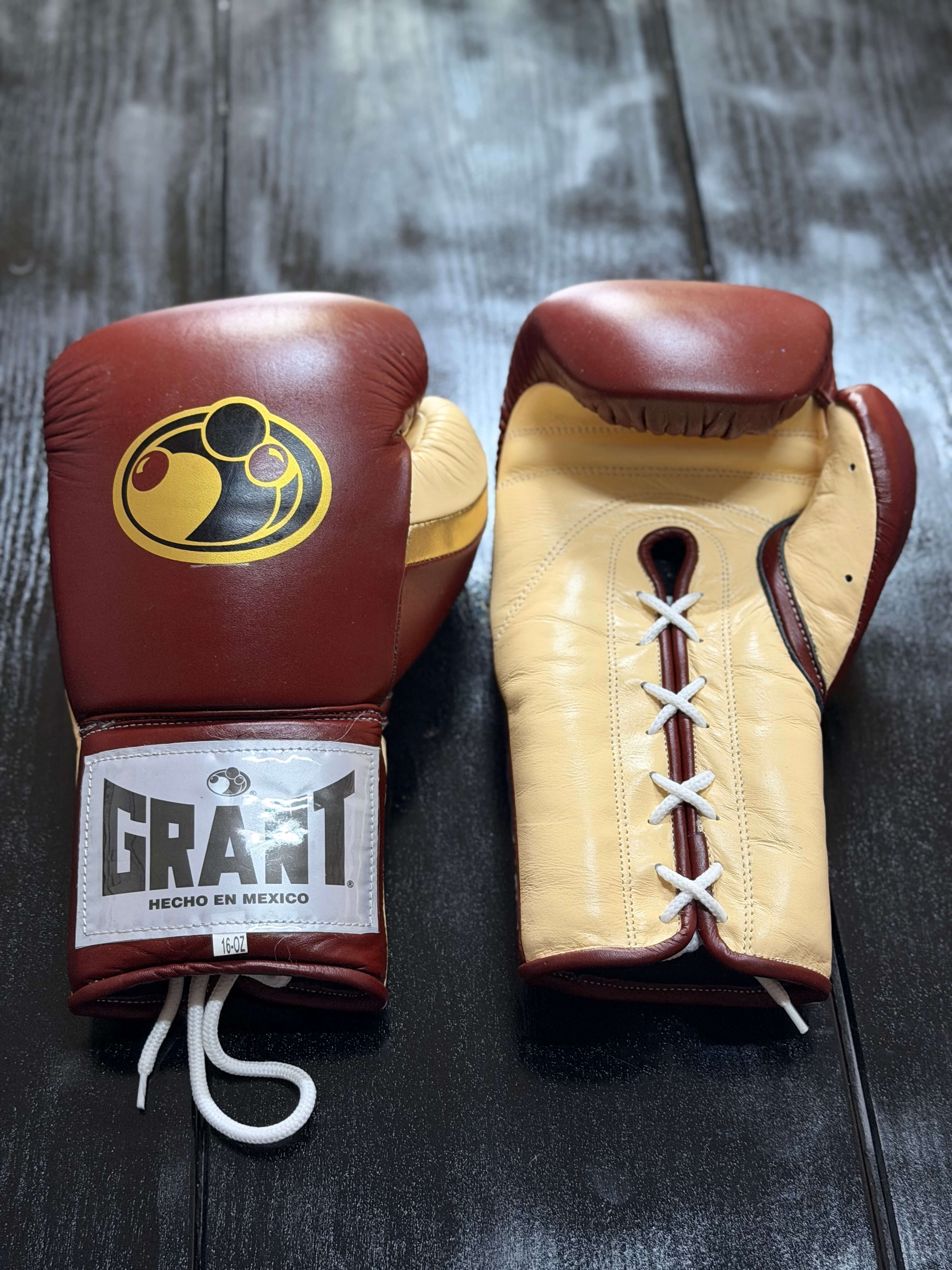 Grant Boxing Gloves Brown/Beige/Gold Leather Training Gloves Front View