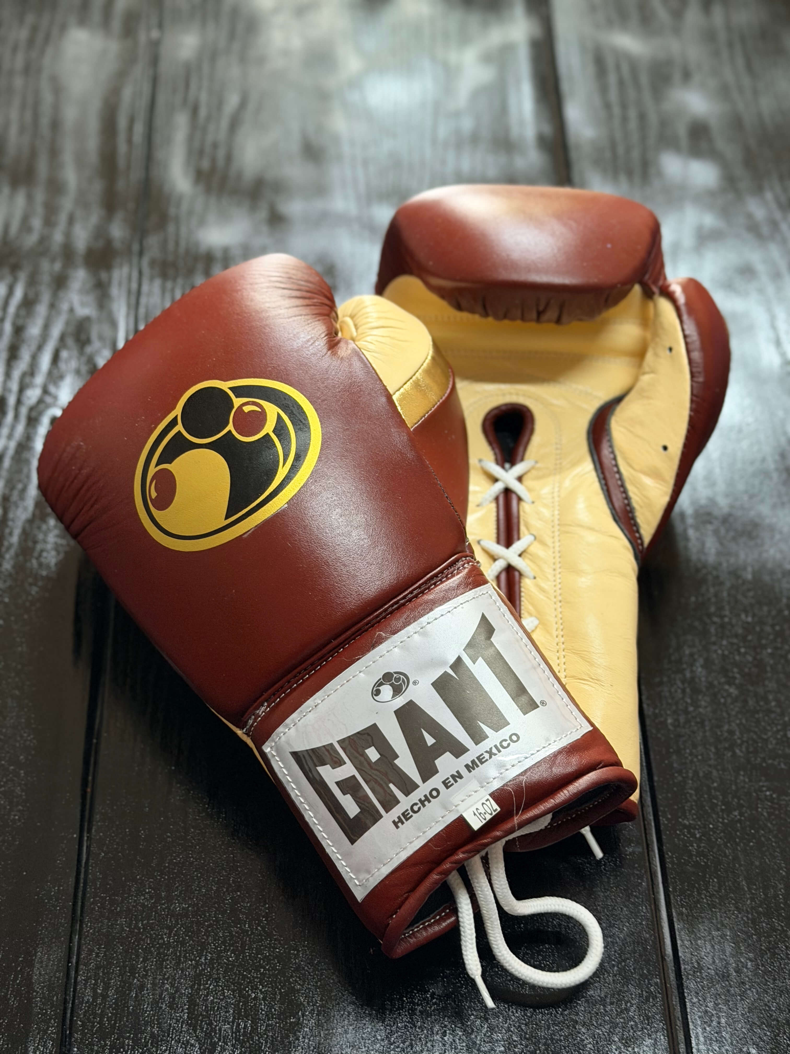 Grant Boxing Gloves Brown/Beige/Gold Leather Training Gloves View