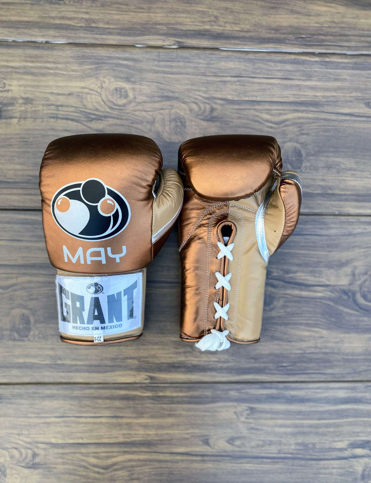 Grant Boxing Gloves Brown/Silver Padded Leather Gloves Front View