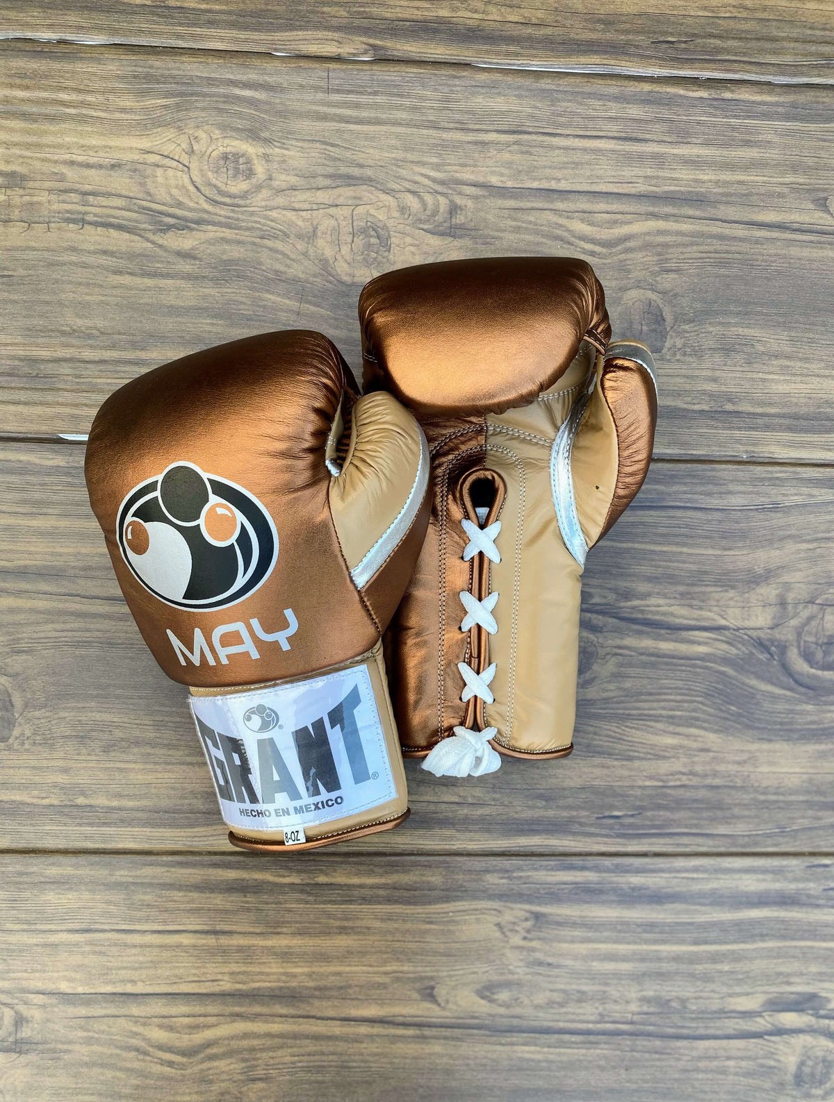 Grant Boxing Gloves Brown/Silver Padded Leather Gloves for Muay Thai