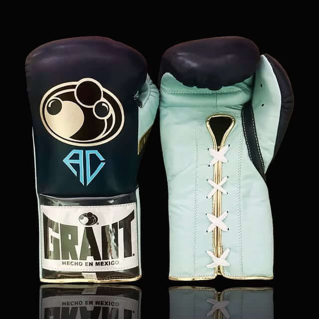 Grant Dark & Mint Blue/Gold Boxing Gloves 14oz Premium Training Gloves