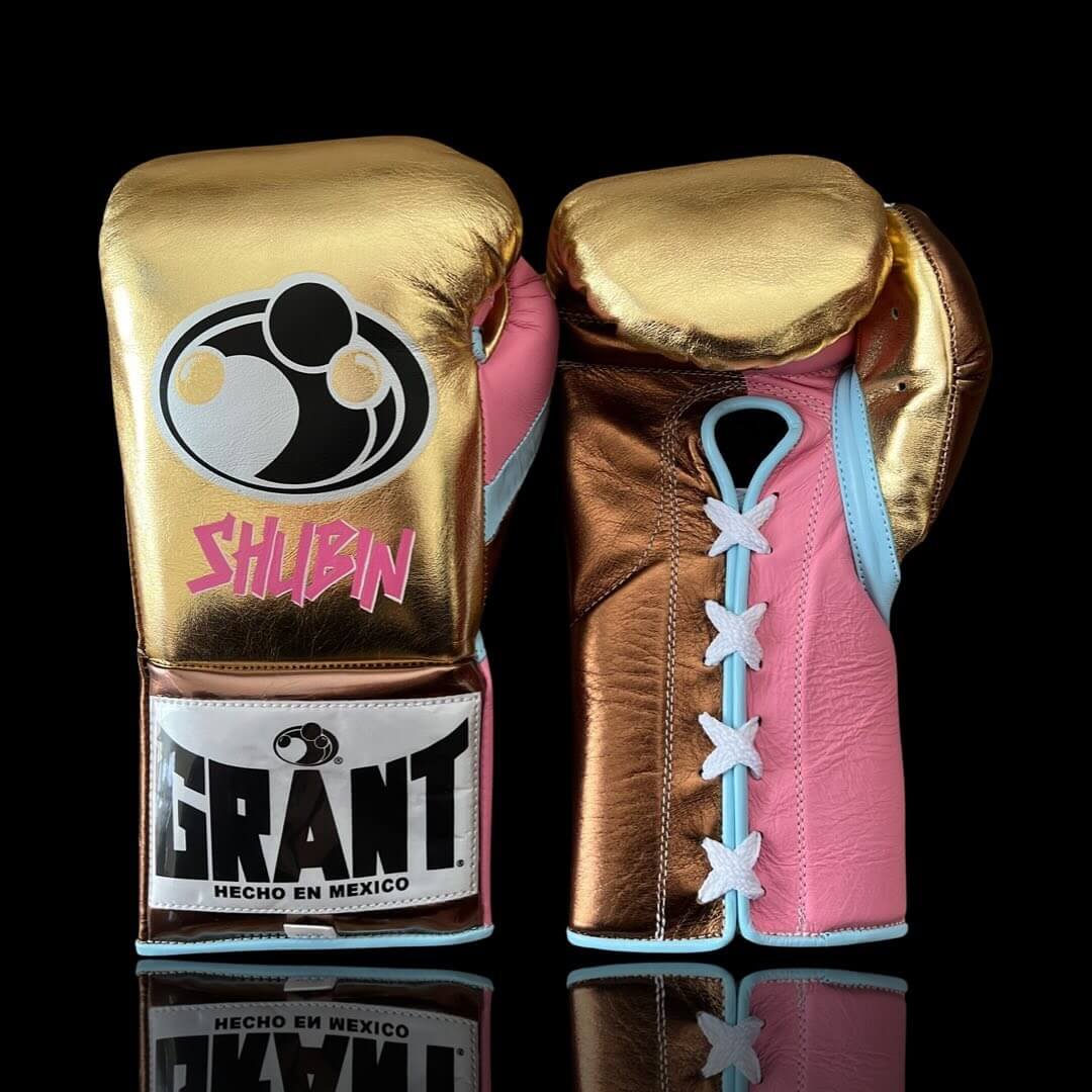 Grant Gold/Brown/Pink Leather Boxing Gloves Heavy Duty Training Pair