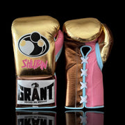 Grant Gold/Brown/Pink Leather Boxing Gloves Heavy Duty Training Pair