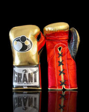 Grant Gold/Red/Black Lace-Up Boxing Gloves Classic Training Gloves