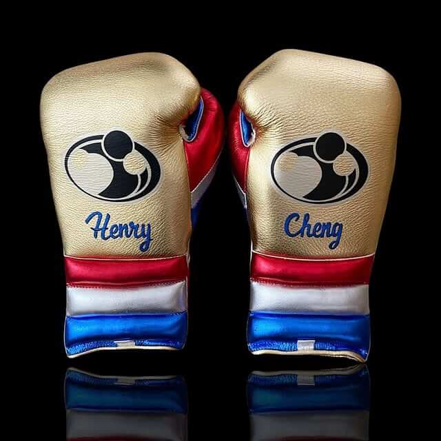 Grant Gold/Red/Blue/Silver Leather Boxing Gloves Custom Fit Training Back View