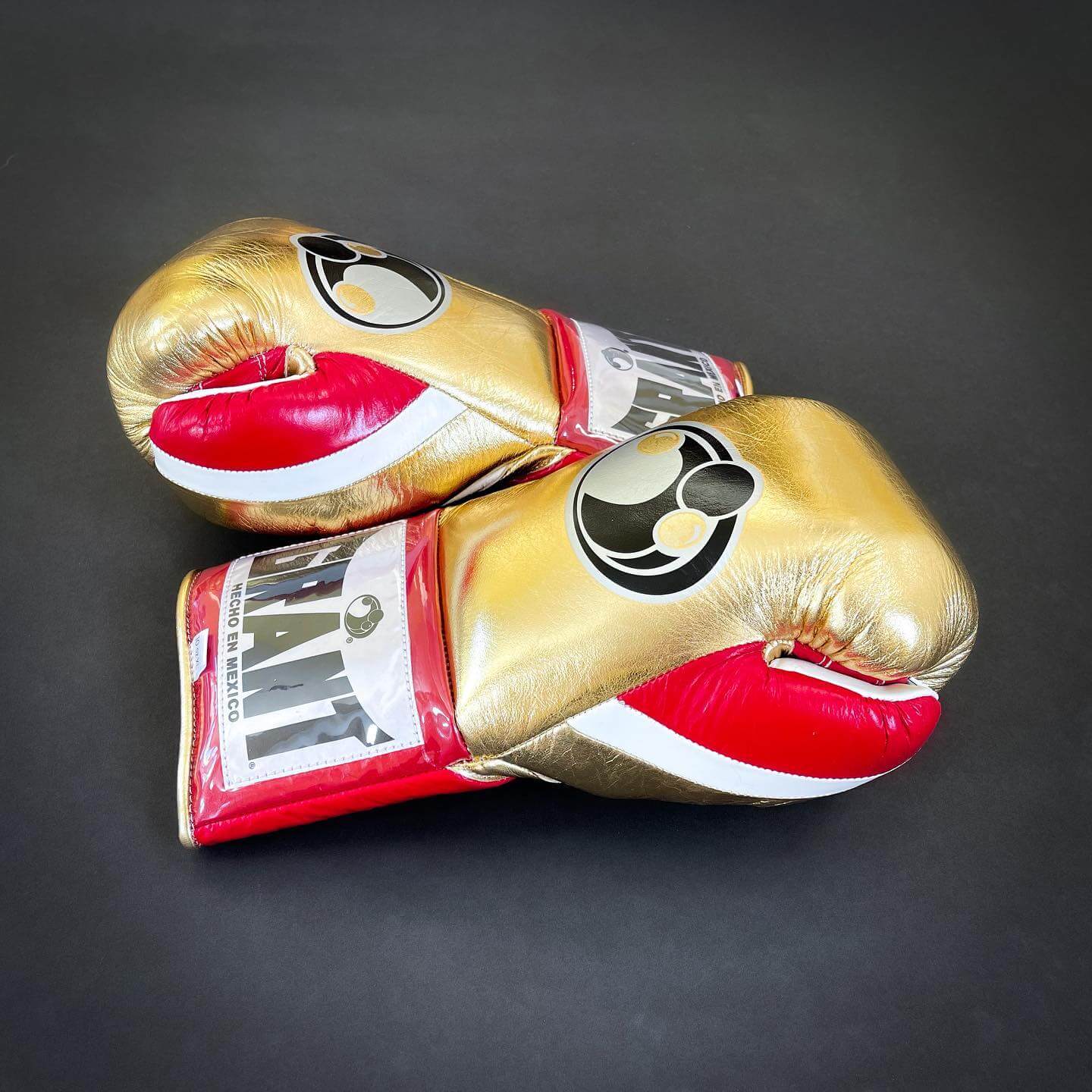 Grant Gold/Red/White Lace-Up Boxing Gloves Thumb View