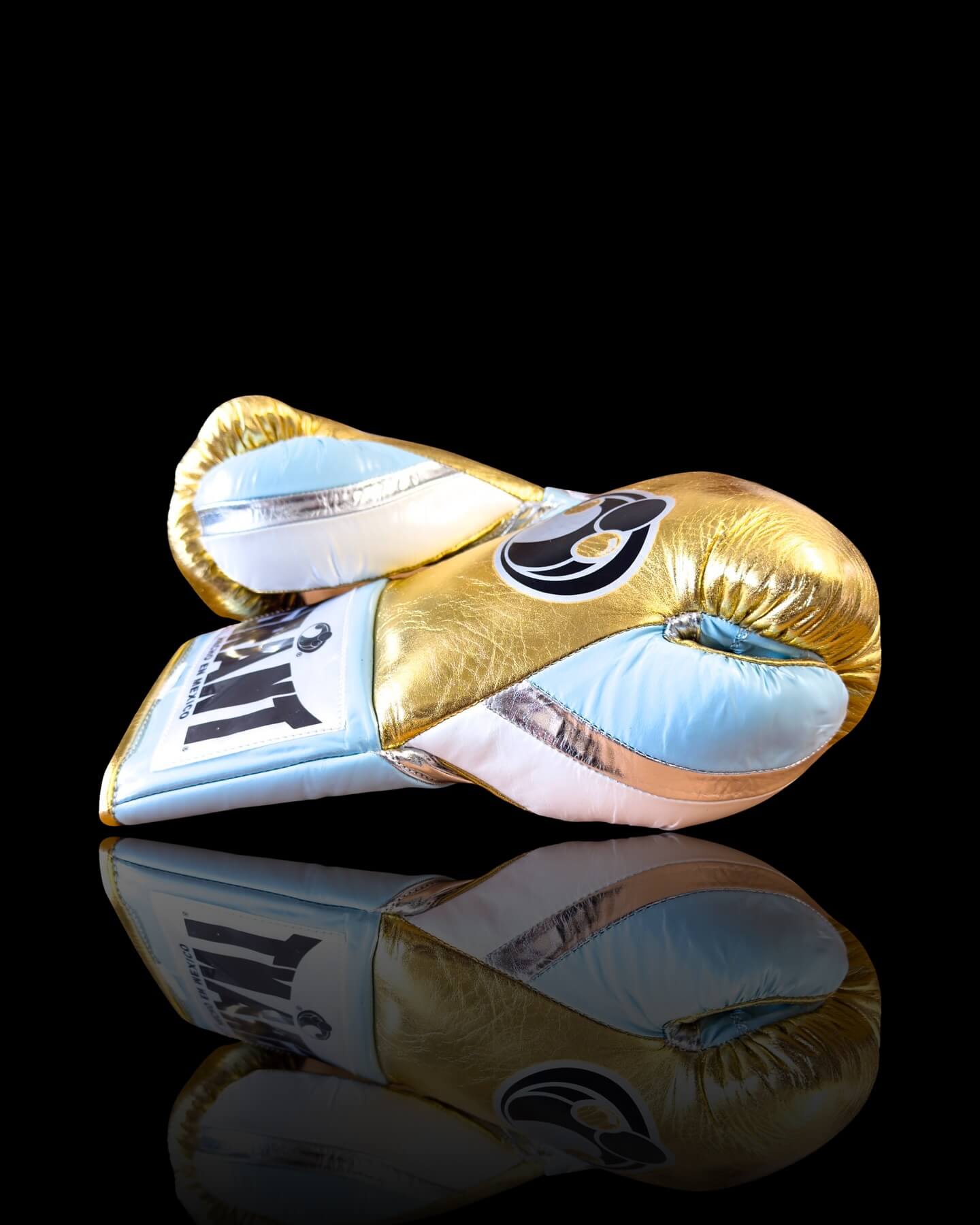 Grant Gold/Sky-Blue/Silver Boxing Gloves 14oz Premium Training Gloves Thumb View